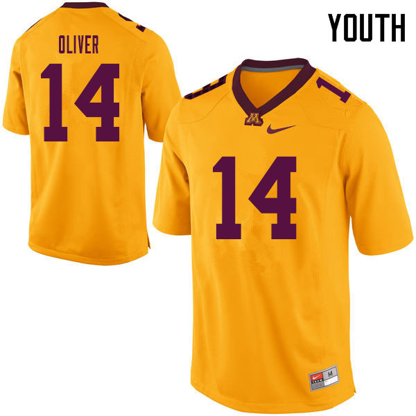Youth #14 Braelen Oliver Minnesota Golden Gophers College Football Jerseys Sale-Yellow - Click Image to Close